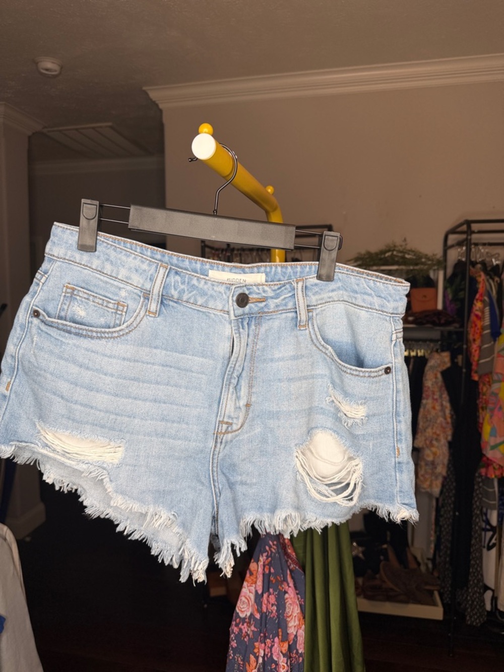 Hidden Light Blue Distressed Denim Cutoff Shorts
